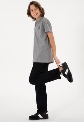 Erkek Çocuk Gri Melanj Basic Tişört - 50295504006