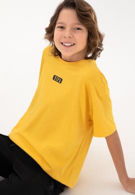 Erkek Çocuk Safran Oversize Bisiklet Yaka Tişört - 50298982065