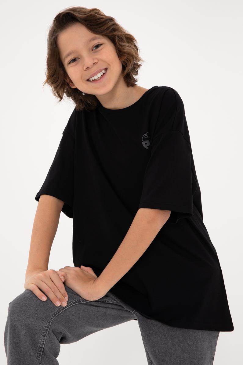 Erkek Çocuk Siyah Comfort Basic Bisiklet Yaka Tişört
