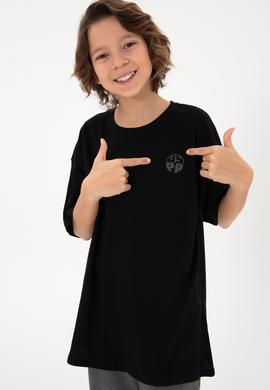 Erkek Çocuk Siyah Comfort Basic Bisiklet Yaka Tişört - 50295503034