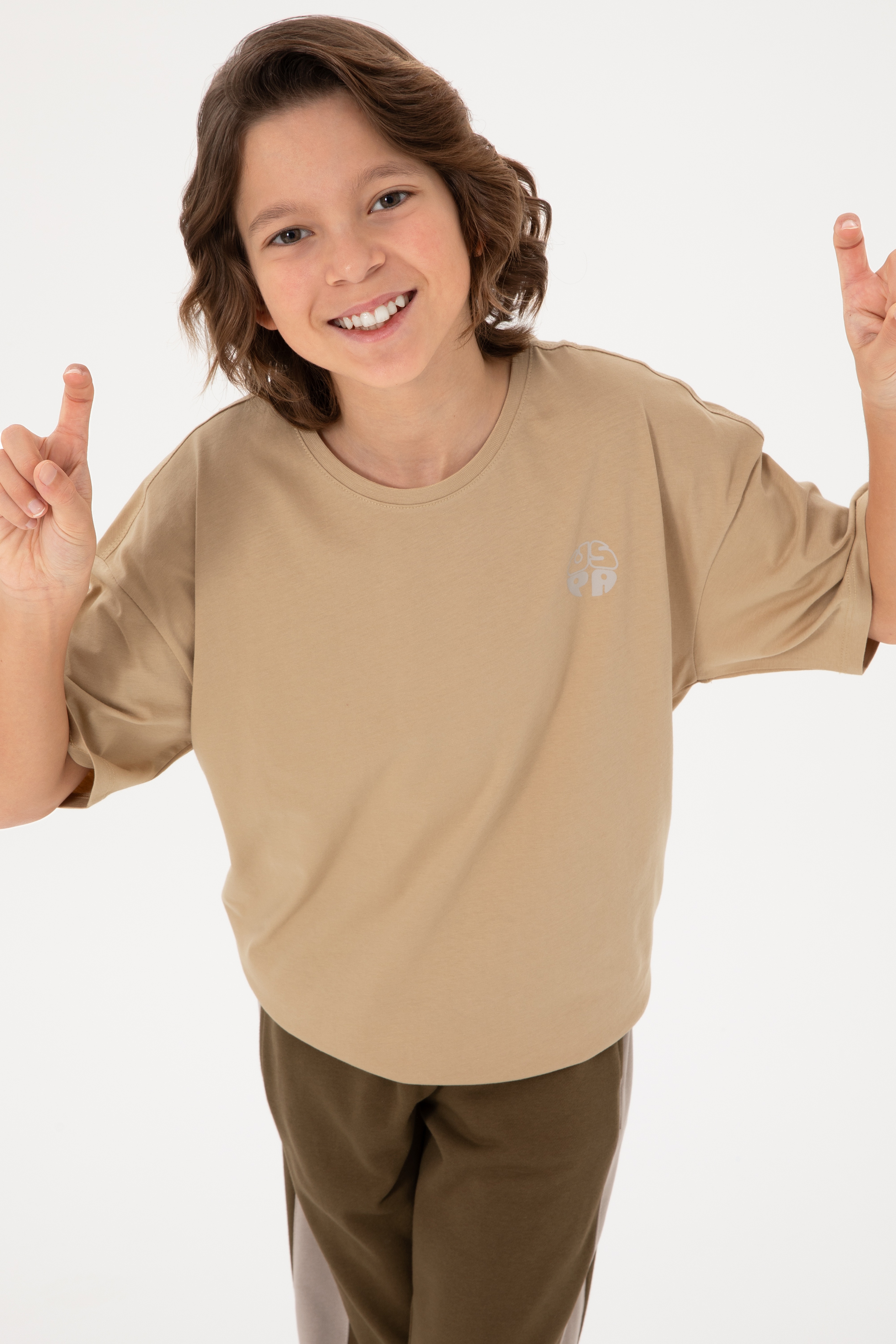 Erkek Çocuk Kum Comfort Basic Bisiklet Yaka Tişört - Image 2