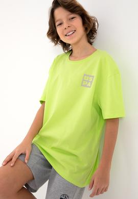 Erkek Çocuk Elma Yeşili Oversize Bisiklet Yaka Tişört - 50295447148