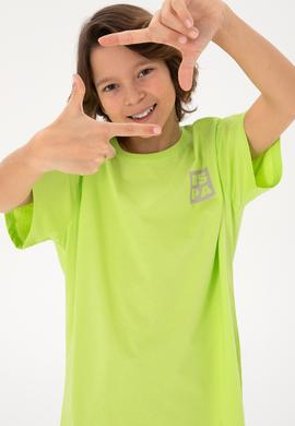 Erkek Çocuk Elma Yeşili Oversize Bisiklet Yaka Tişört - 50295447148