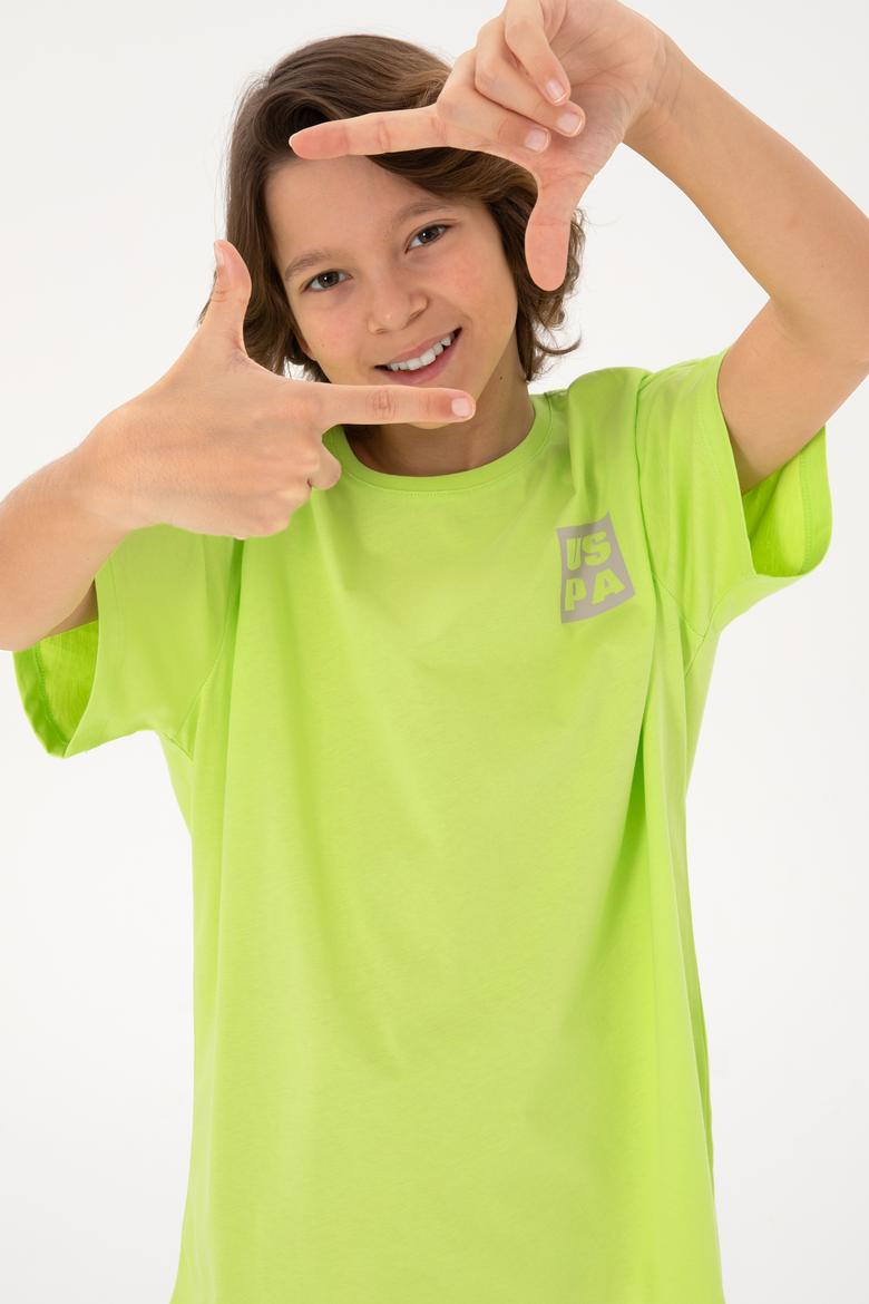 Erkek Çocuk Elma Yeşili Oversize Bisiklet Yaka Tişört - 50295447148