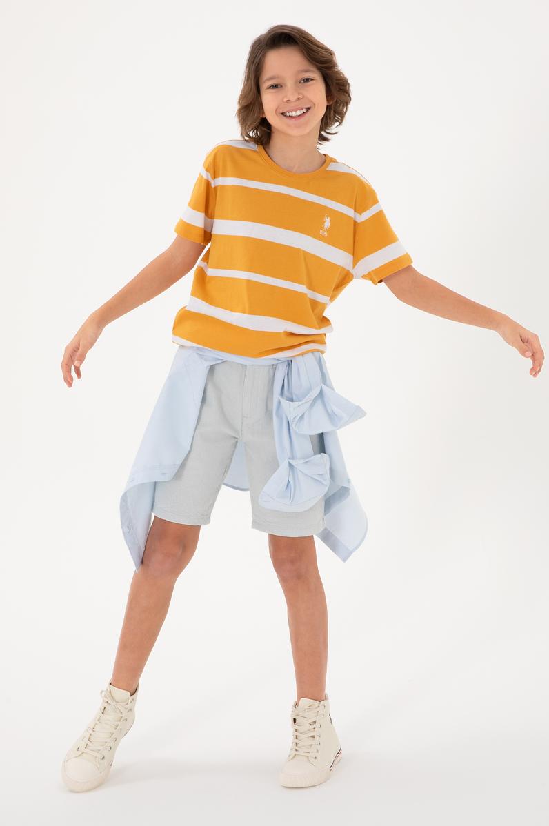 Erkek Çocuk Turuncu Bisiklet Yaka Tişört