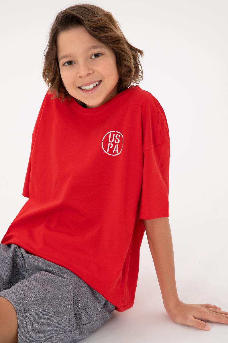 Erkek Çocuk Kırmızı Oversize Bisiklet Yaka Tişört