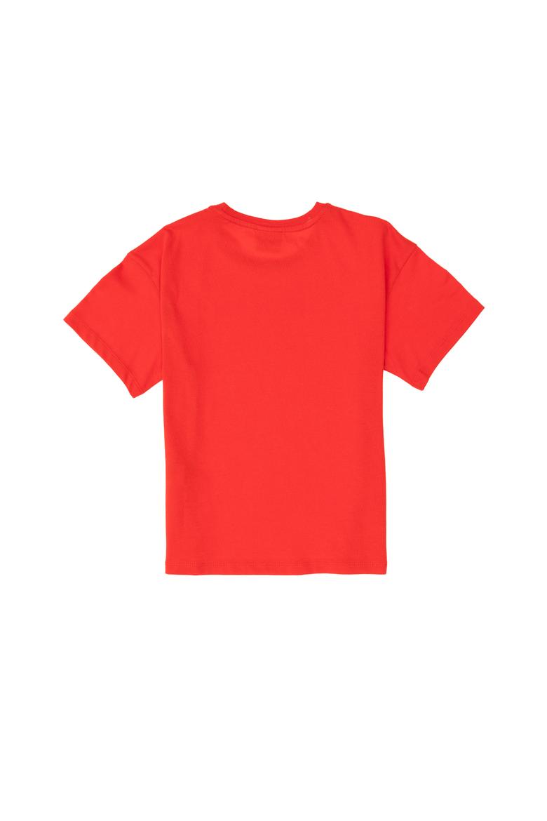 Erkek Çocuk Kırmızı Oversize Bisiklet Yaka Tişört - 50298981083