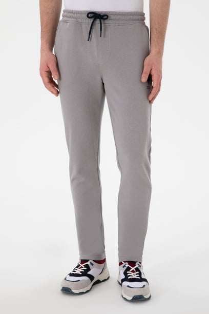Erkek Slim Fit Düz Paça Gri Eşofman Altı