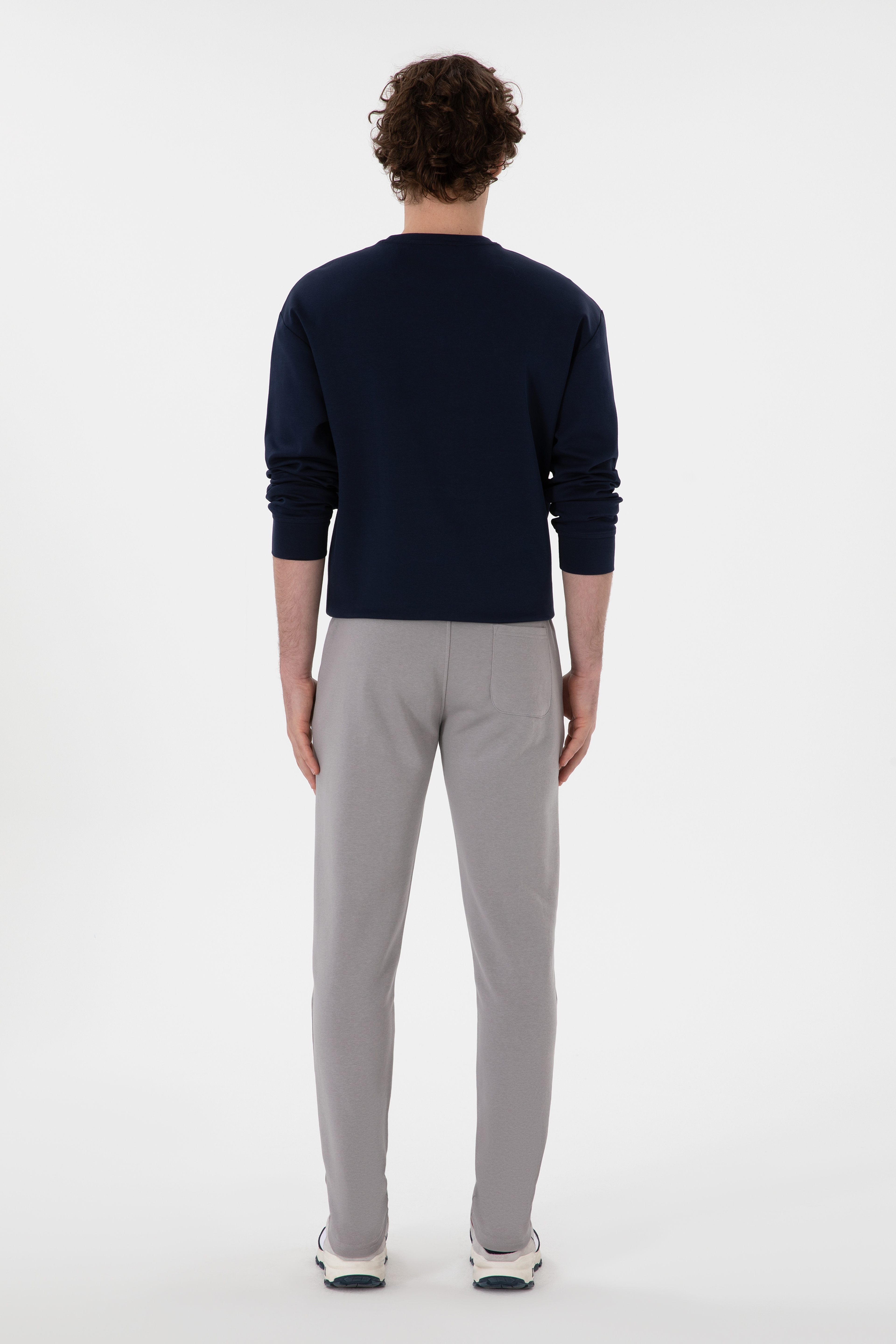 Erkek Slim Fit Düz Paça Gri Eşofman Altı