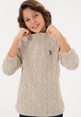 Erkek Çocuk Yarım Fermuarlı Taş Kazak - 50297422028