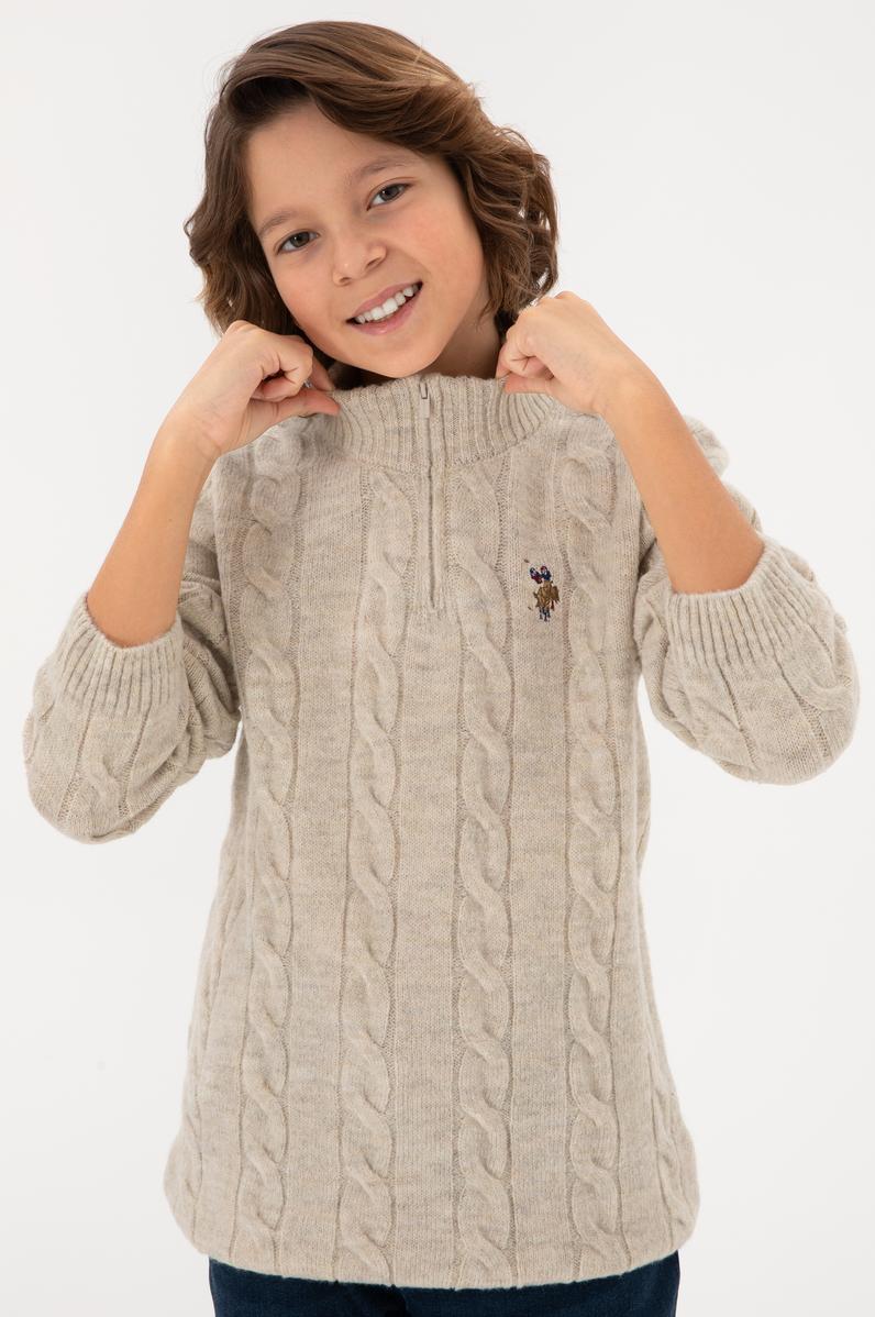 Erkek Çocuk Yarım Fermuarlı Taş Kazak