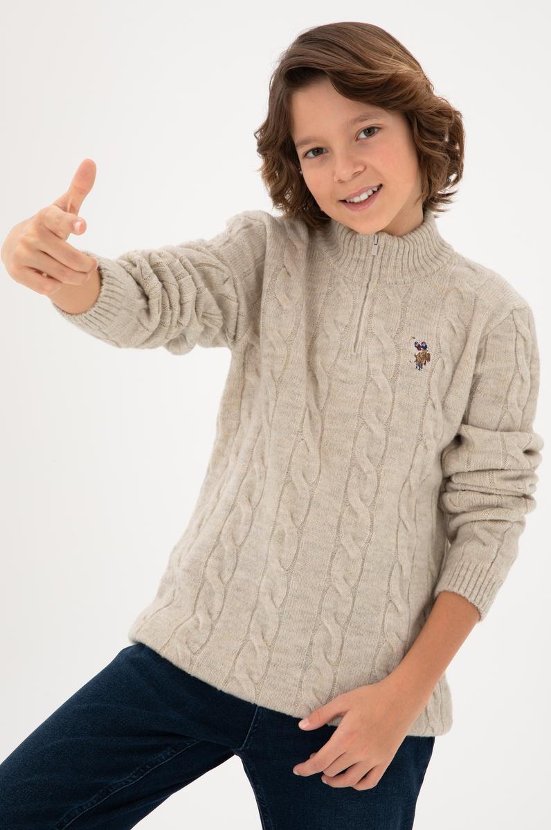 Erkek Çocuk Yarım Fermuarlı Taş Kazak