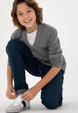 Erkek Çocuk Gri Melanj Triko Hırka - 50295571014
