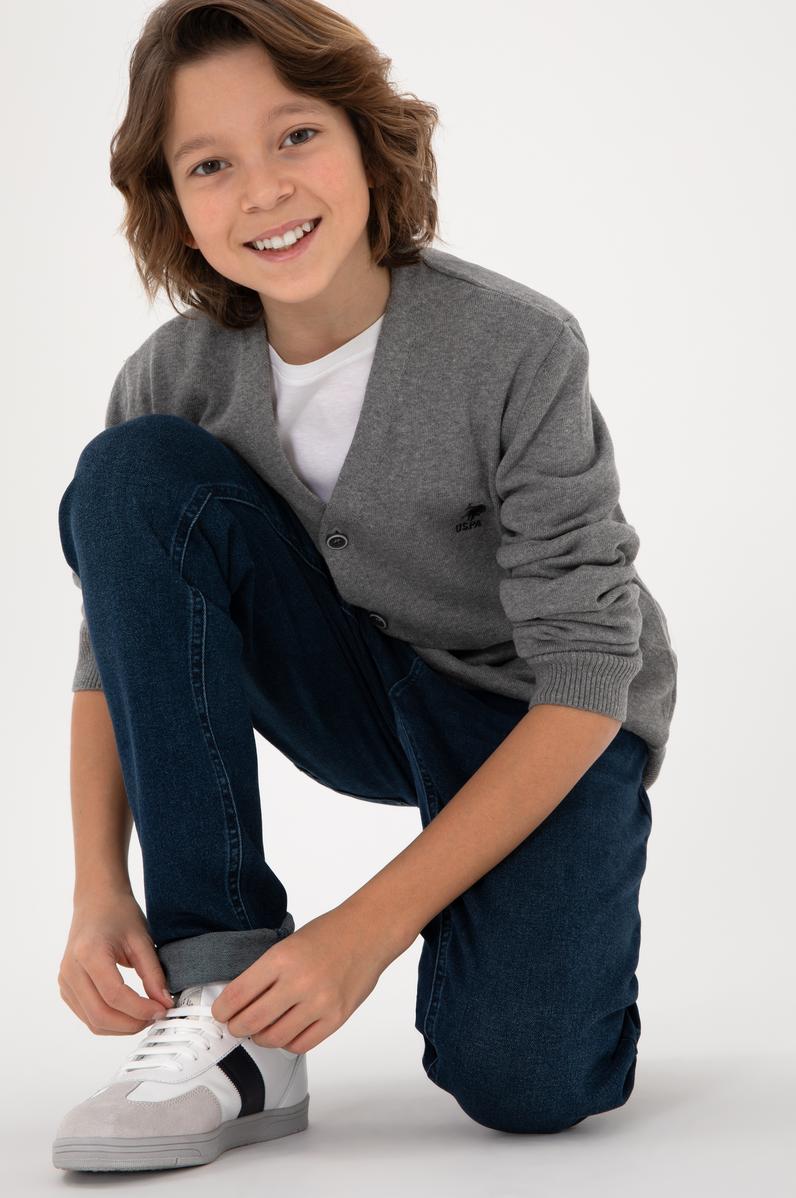 Erkek Çocuk Gri Melanj Triko Hırka