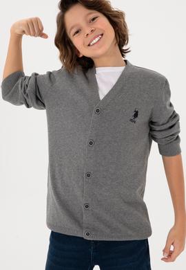 Erkek Çocuk Gri Melanj Triko Hırka - 50295571014