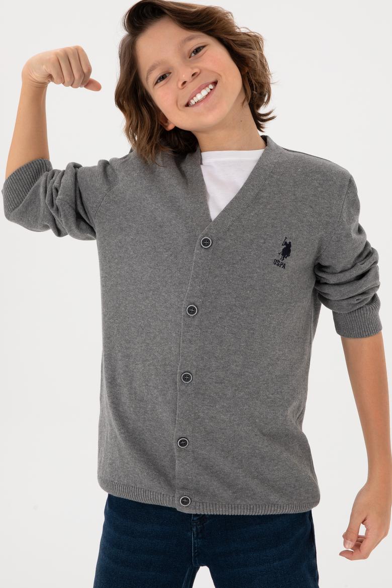 Erkek Çocuk Gri Melanj Triko Hırka - 50295571014