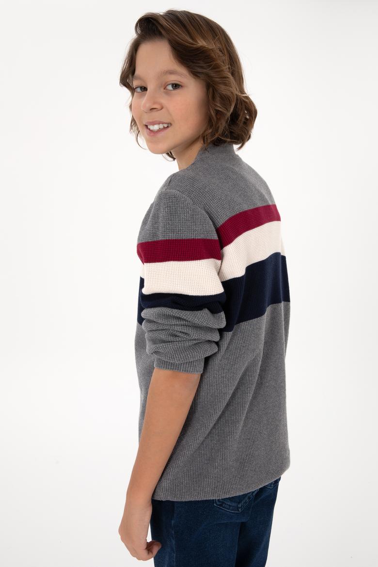 Erkek Çocuk Açık Gri Melanj Triko Hırka - 50295507016