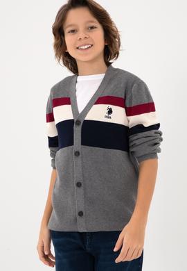 Erkek Çocuk Açık Gri Melanj Triko Hırka - 50295507016