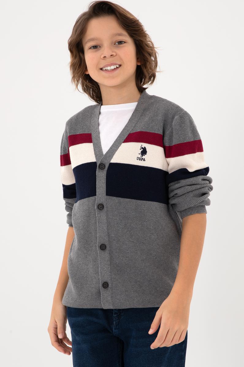 Erkek Çocuk Açık Gri Melanj Triko Hırka