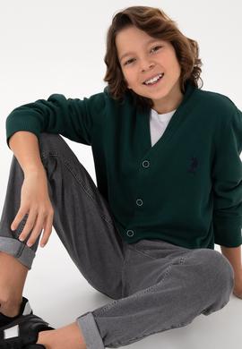 Erkek Çocuk Koyu Yeşil Triko Hırka - 50295571053