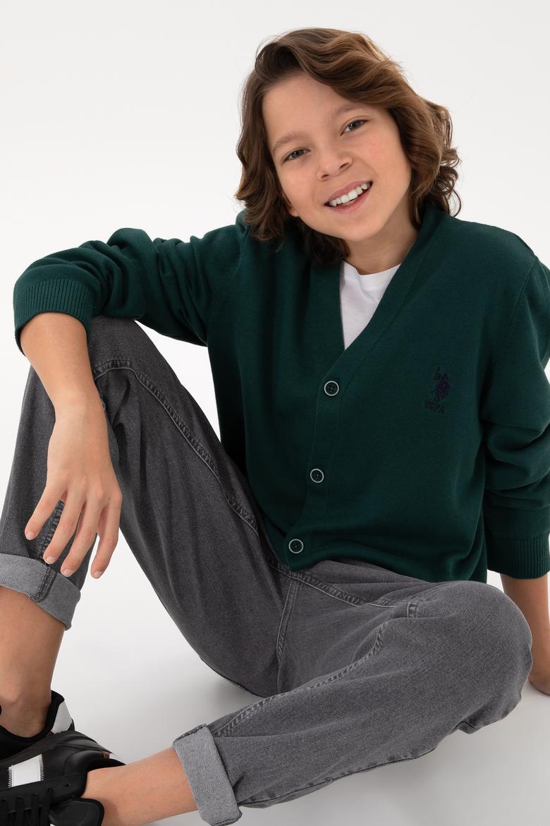 Erkek Çocuk Koyu Yeşil Triko Hırka