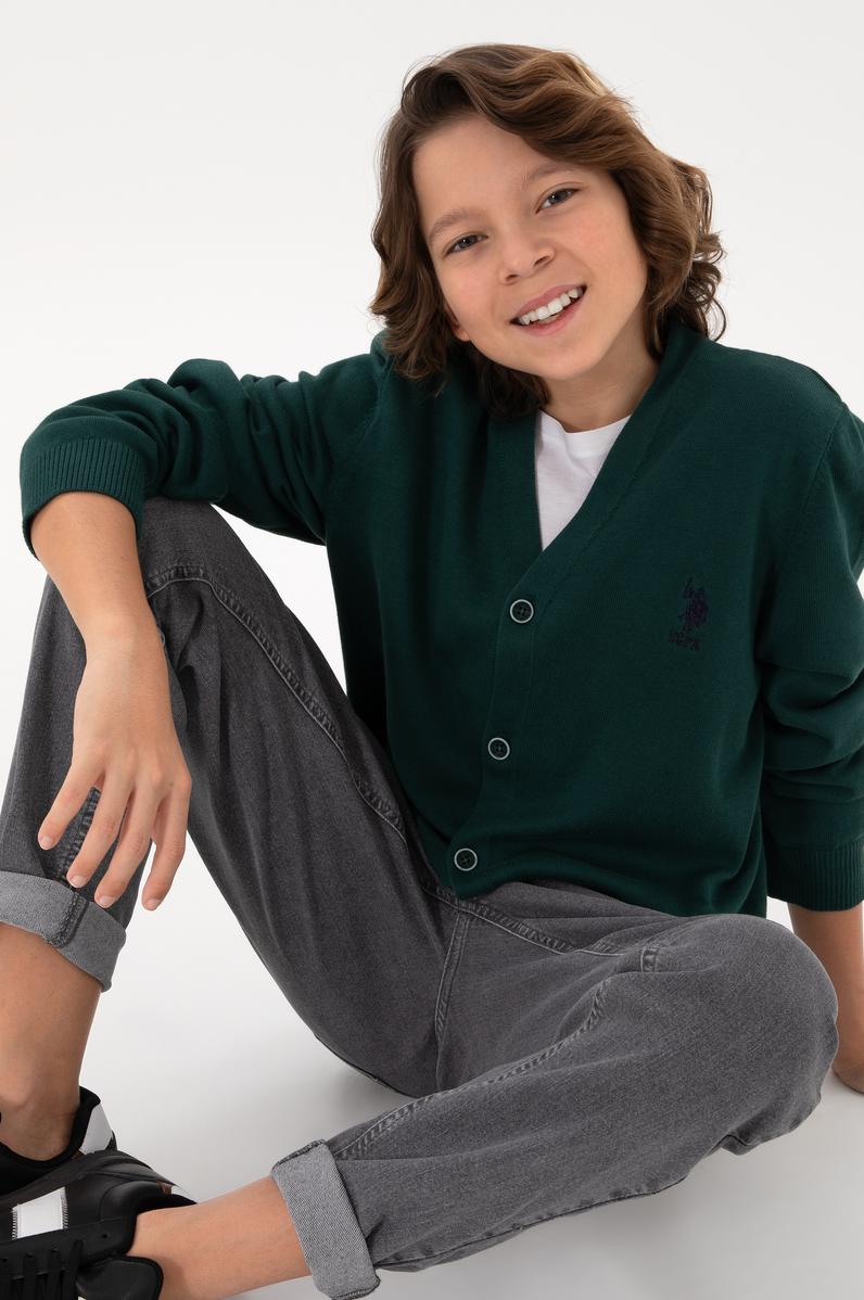 Erkek Çocuk Koyu Yeşil Triko Hırka