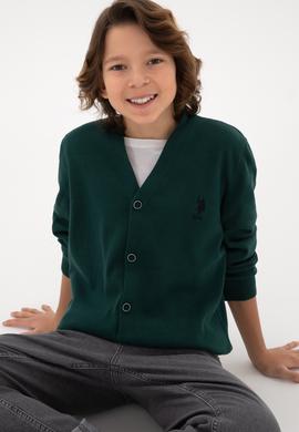 Erkek Çocuk Koyu Yeşil Triko Hırka - 50295571053