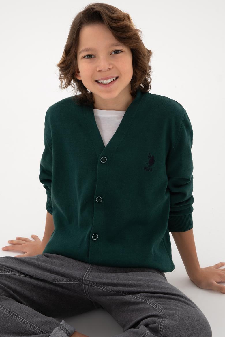 Erkek Çocuk Koyu Yeşil Triko Hırka - 50295571053