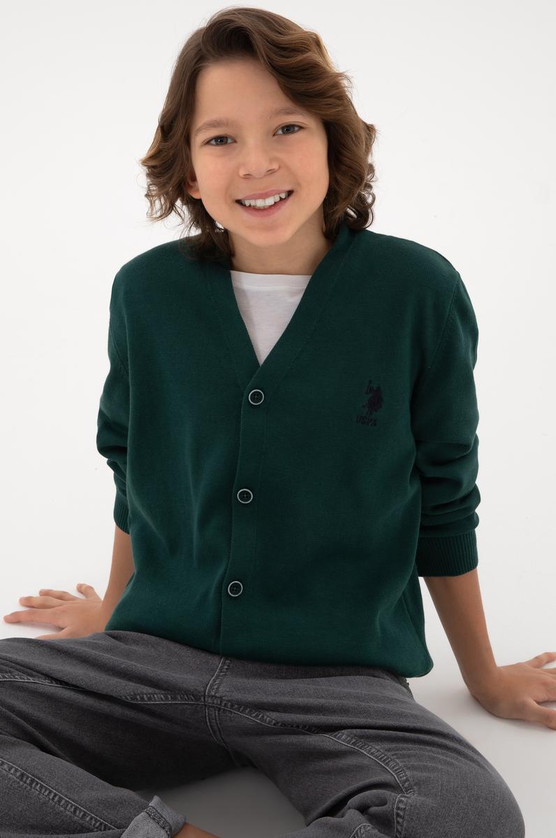 Erkek Çocuk Koyu Yeşil Triko Hırka