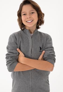 Erkek Çocuk Gri Melanj Fermuarlı Triko Hırka - 50295560020