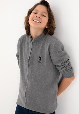 Erkek Çocuk Gri Melanj Fermuarlı Triko Hırka - 50295560020