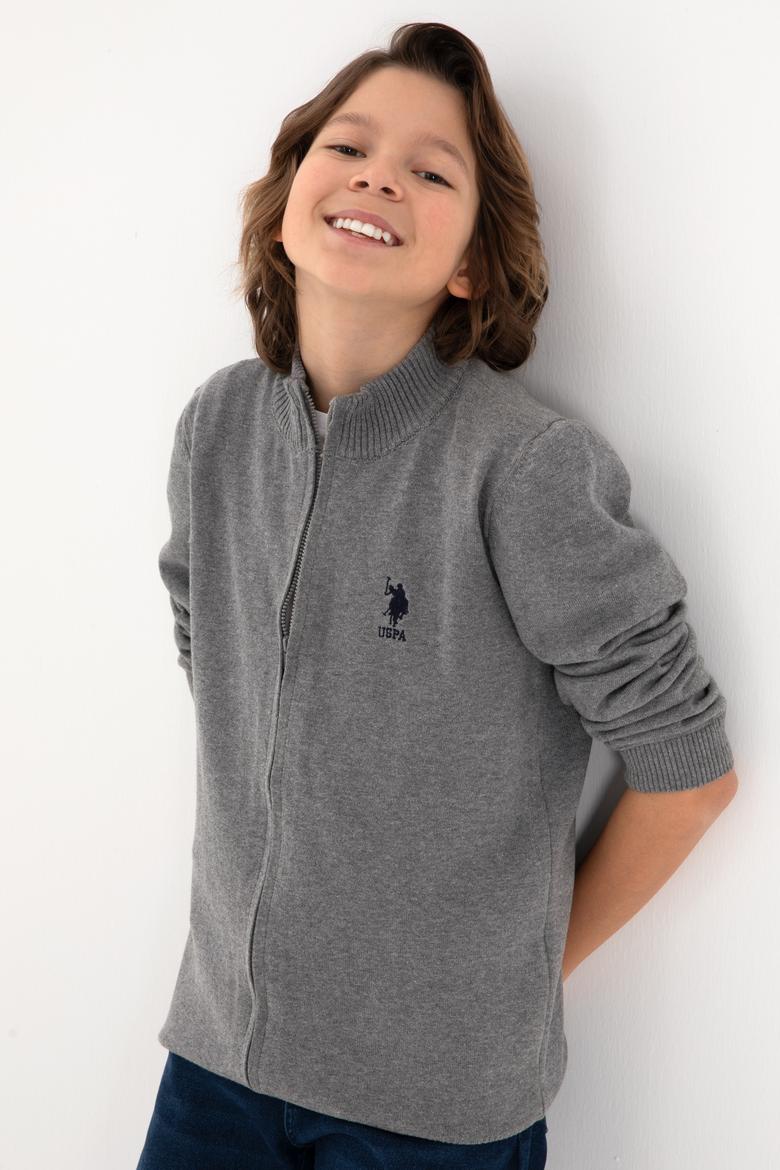 Erkek Çocuk Gri Melanj Fermuarlı Triko Hırka - 50295560020