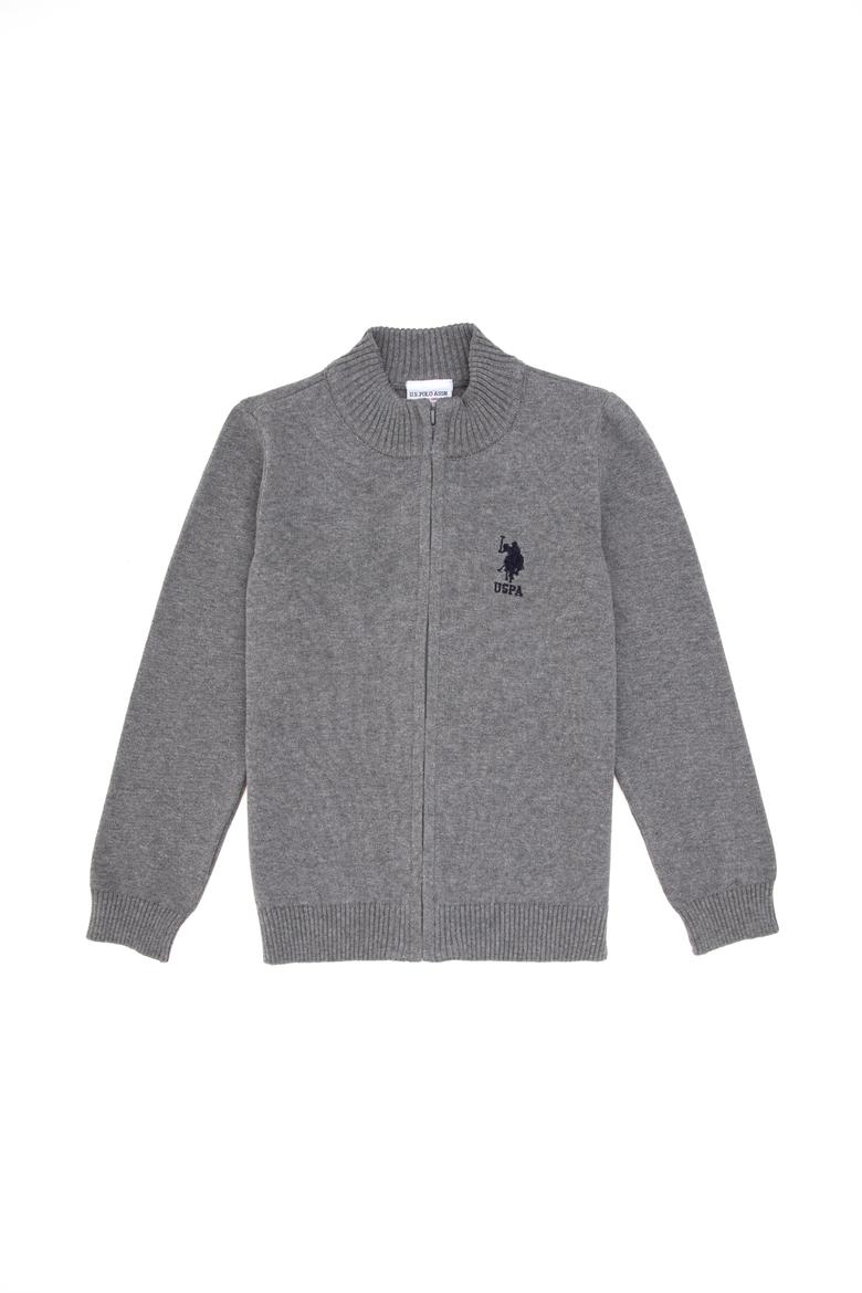 Erkek Çocuk Gri Melanj Fermuarlı Triko Hırka - 50295560020