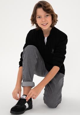 Erkek Çocuk Siyah Fermuarlı Triko Hırka - 50295560033