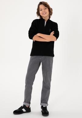 Erkek Çocuk Siyah Fermuarlı Triko Hırka - 50295560033
