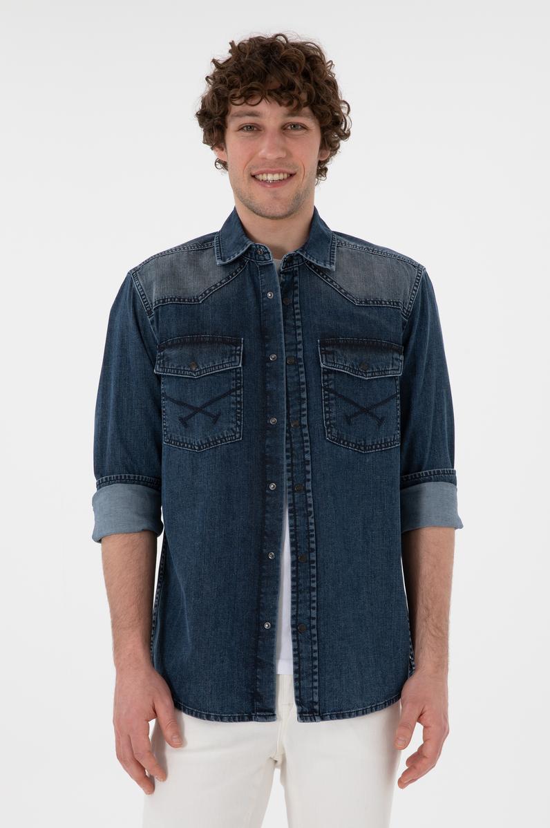 Erkek Mavi Jean Gömlek