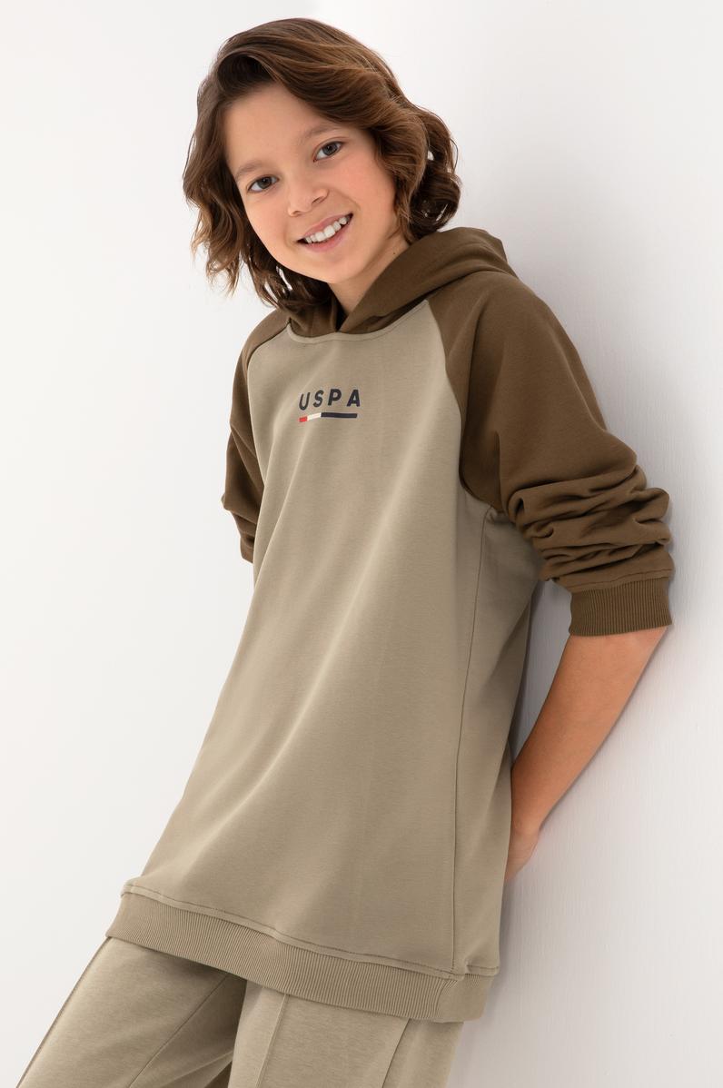 Erkek Çocuk Açık Haki Kapüşonlu Sweatshirt