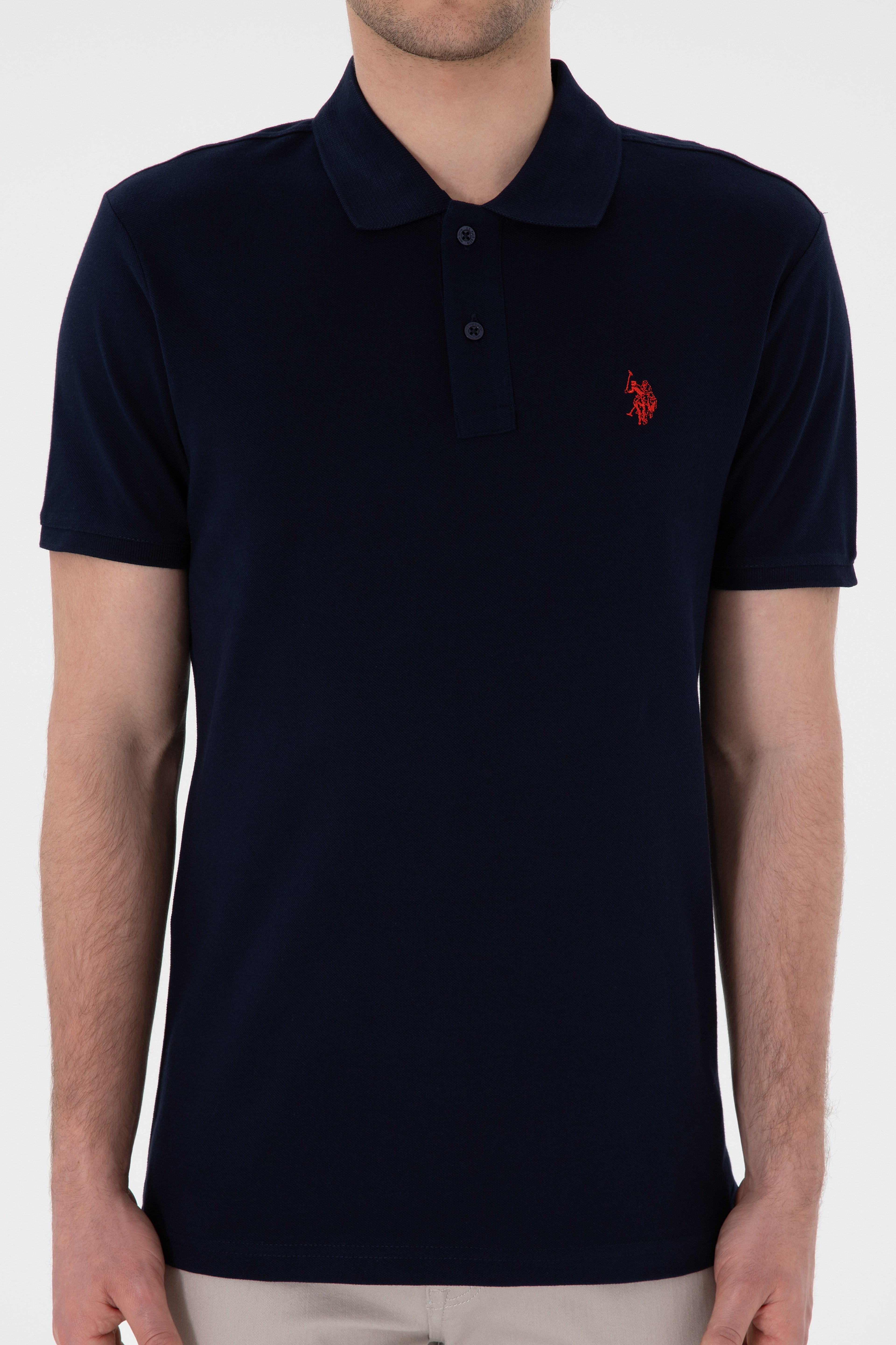 Erkek Slim Fit Polo Yaka Lacivert Basic Tişört