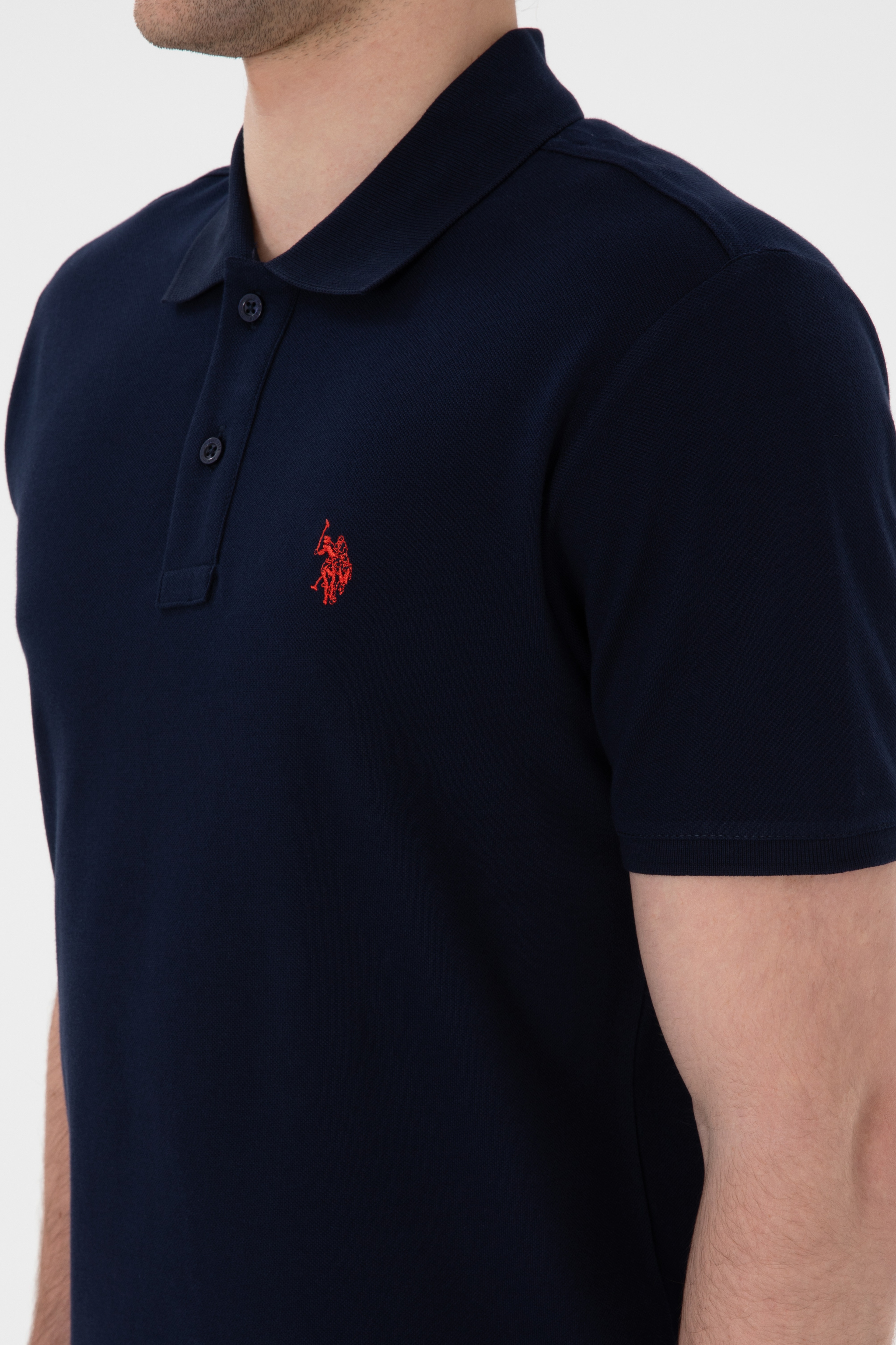 Erkek Slim Fit Polo Yaka Lacivert Basic Tişört - Image 7