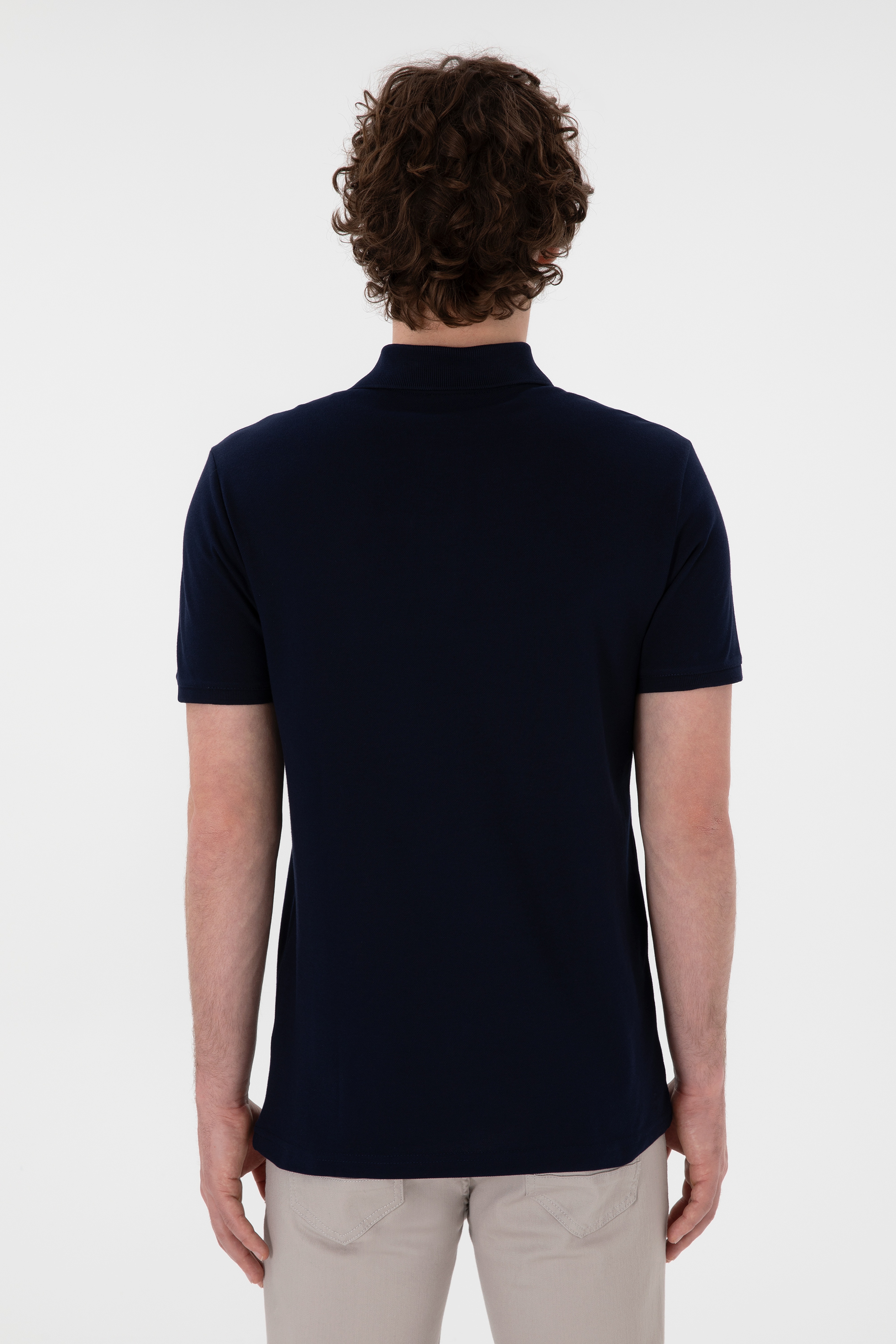 Erkek Slim Fit Polo Yaka Lacivert Basic Tişört