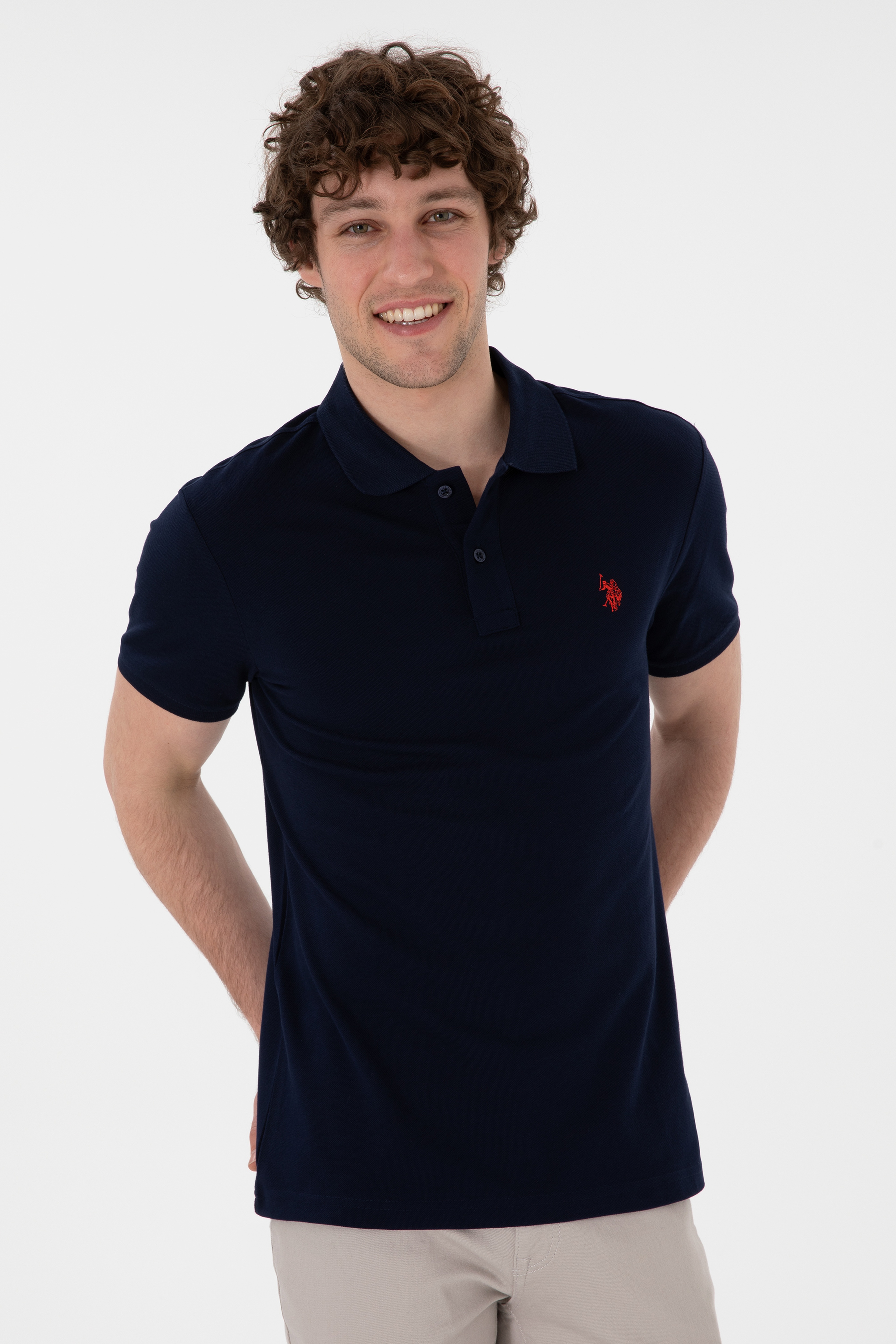 Erkek Slim Fit Polo Yaka Lacivert Basic Tişört
