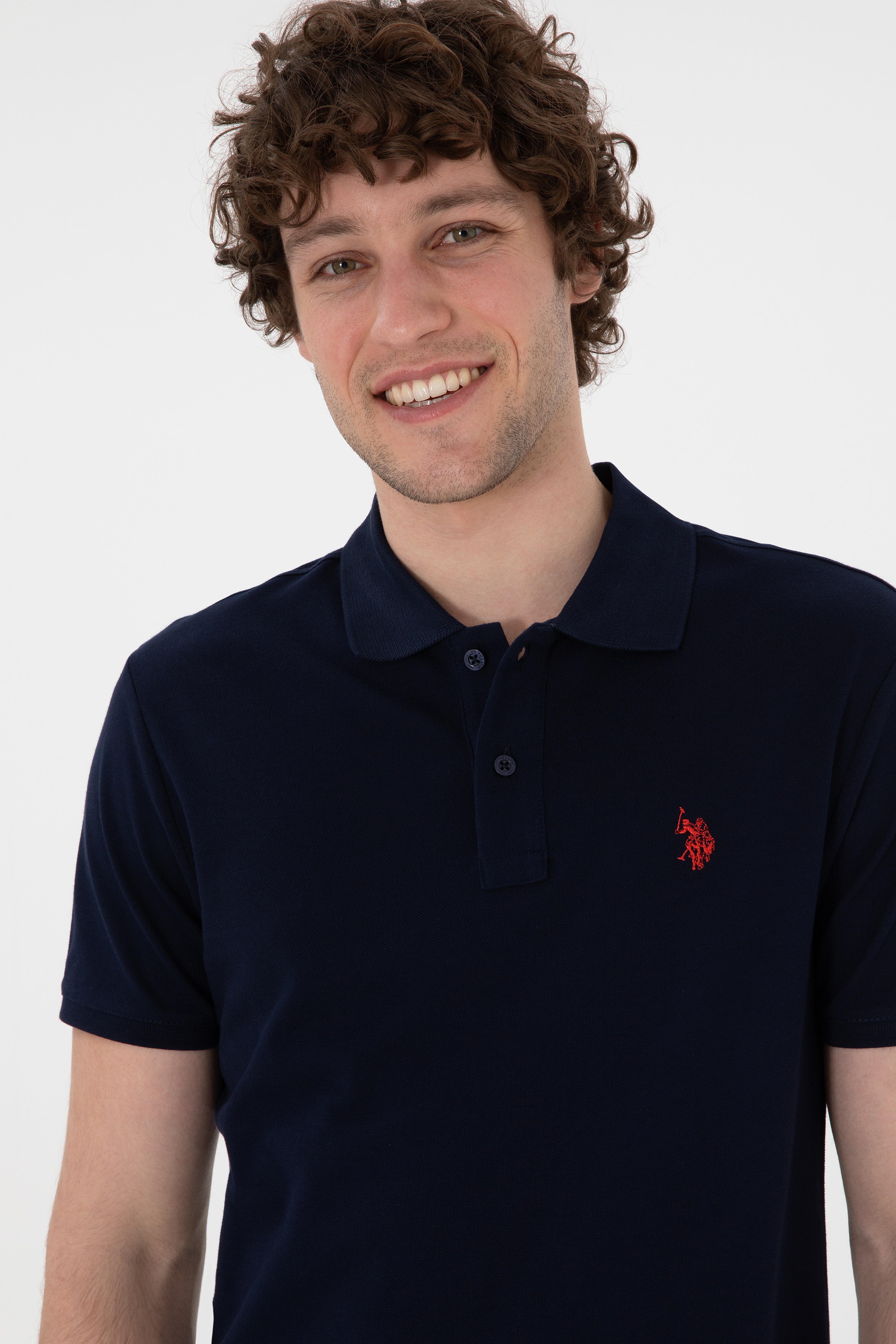 Erkek Slim Fit Polo Yaka Lacivert Basic Tişört