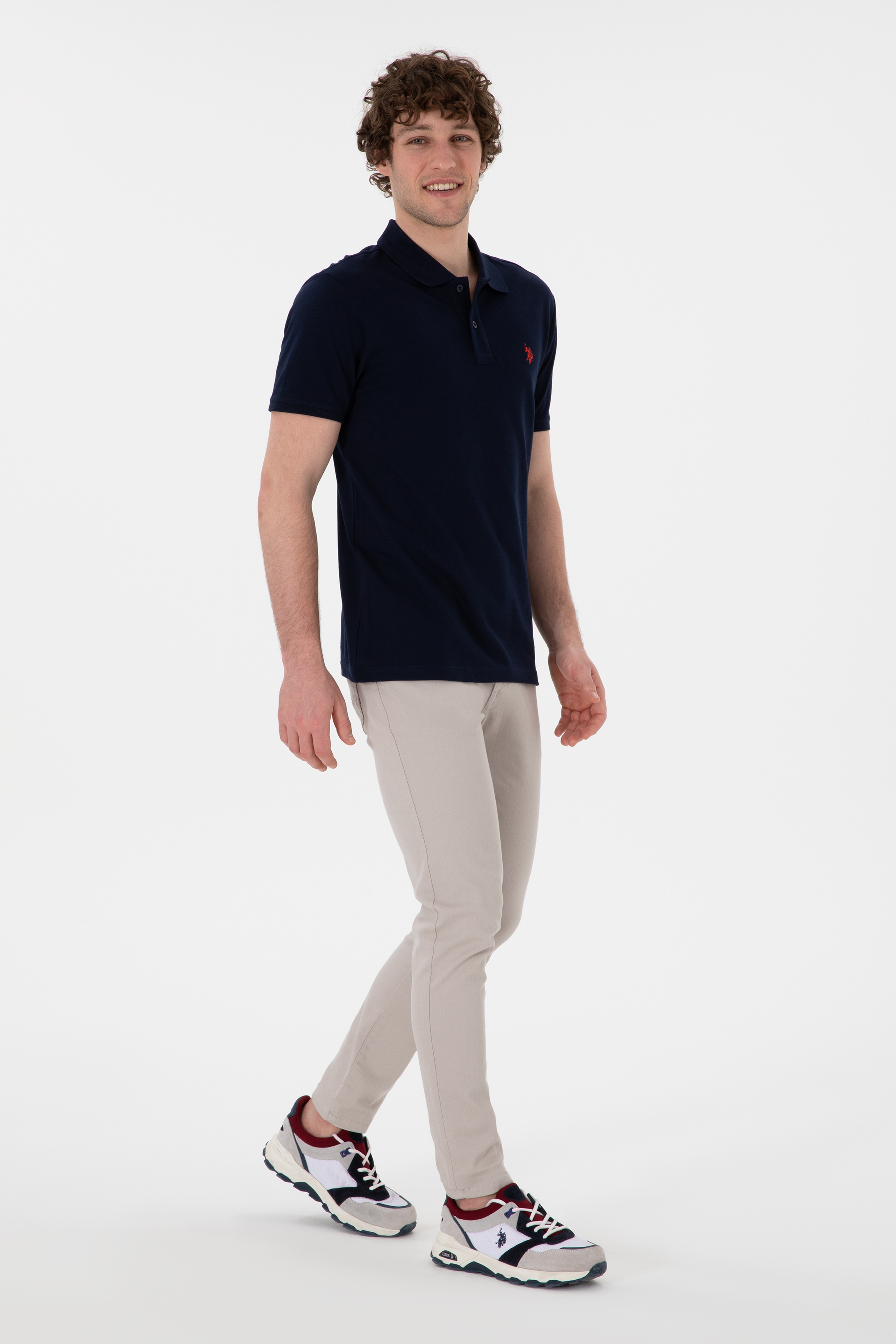 Erkek Slim Fit Polo Yaka Lacivert Basic Tişört