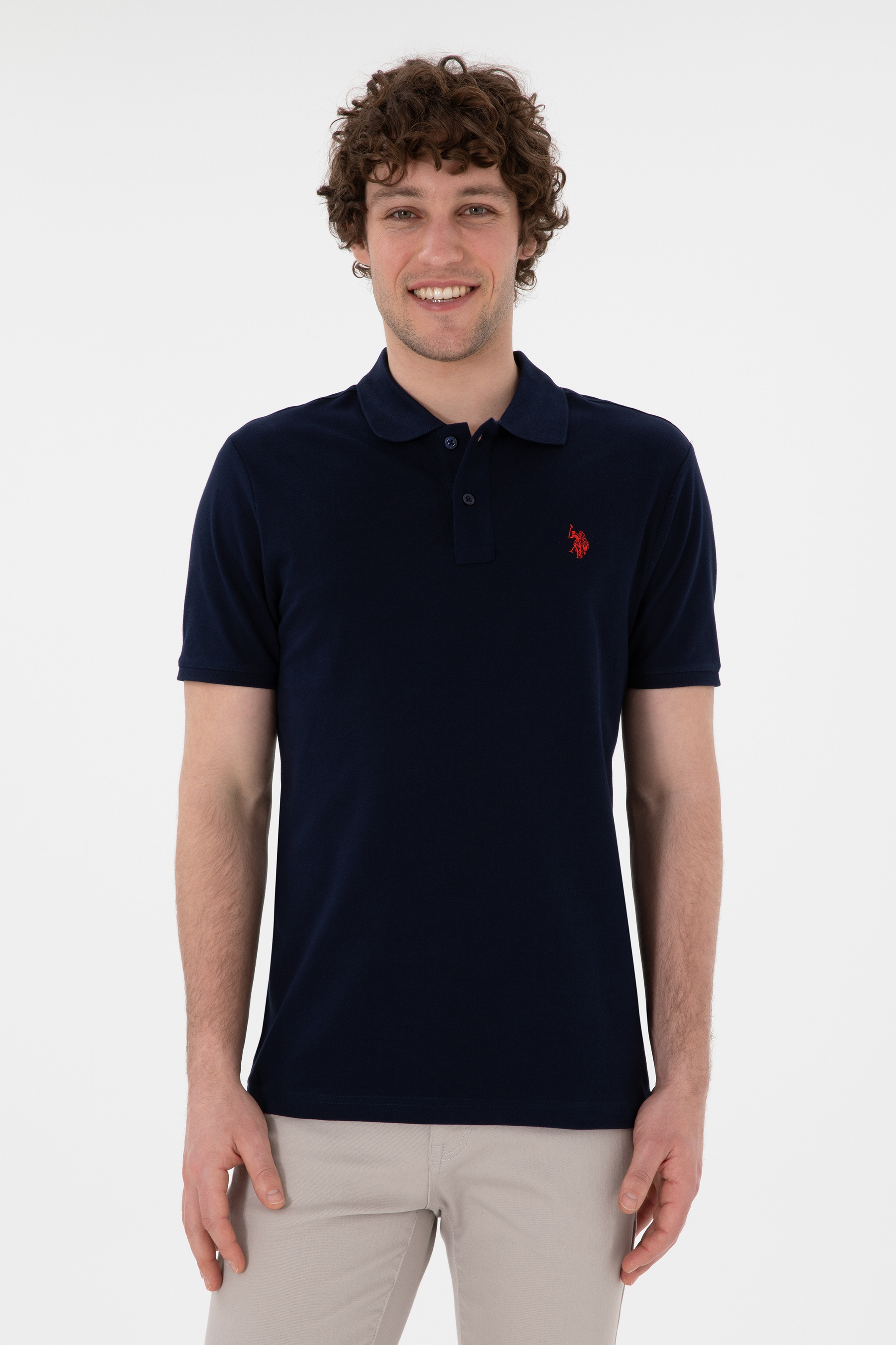 Erkek Slim Fit Polo Yaka Lacivert Basic Tişört - Image 1