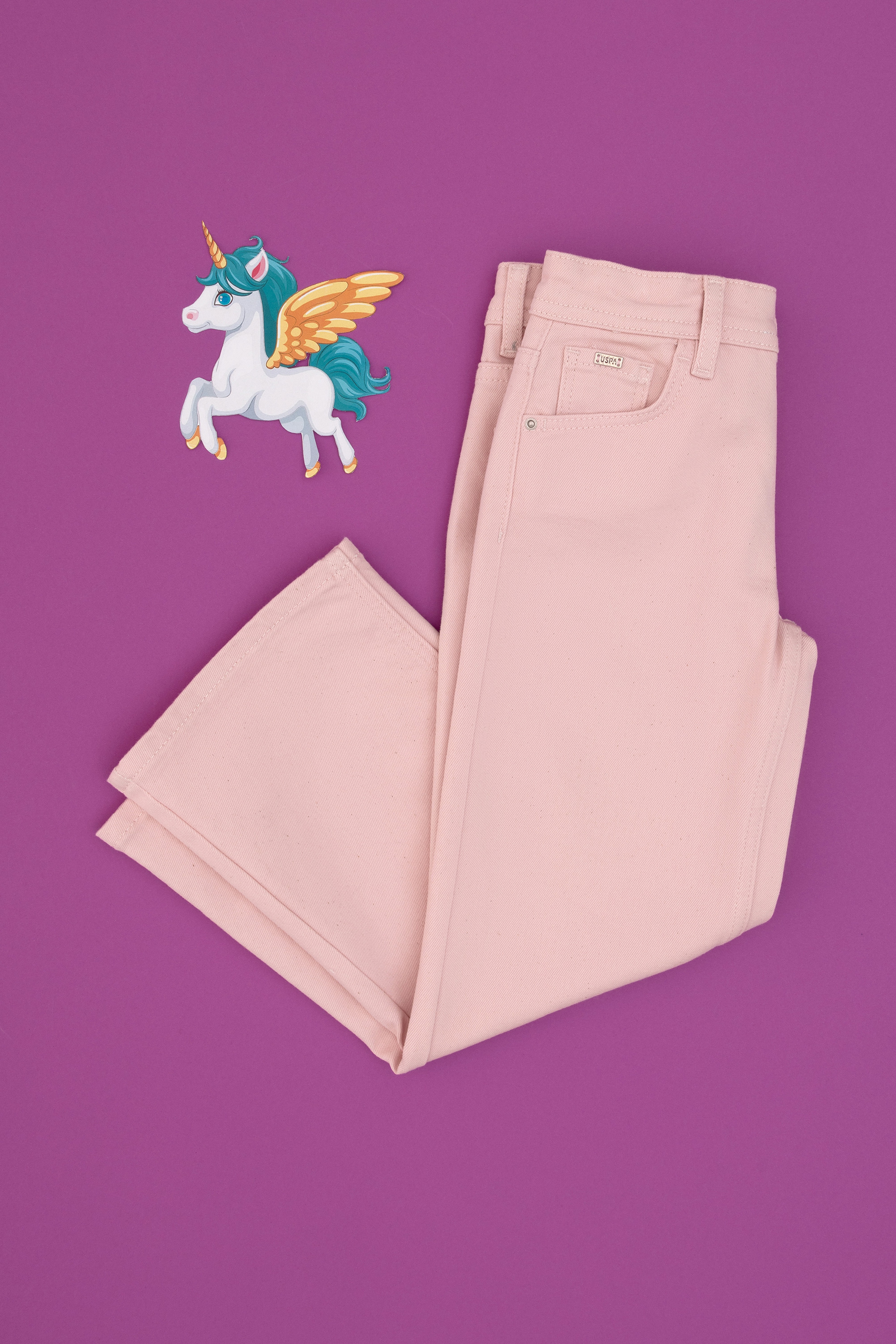 Kız Çocuk Açık Pembe Loose Fit Jean Pantolon - Image 1