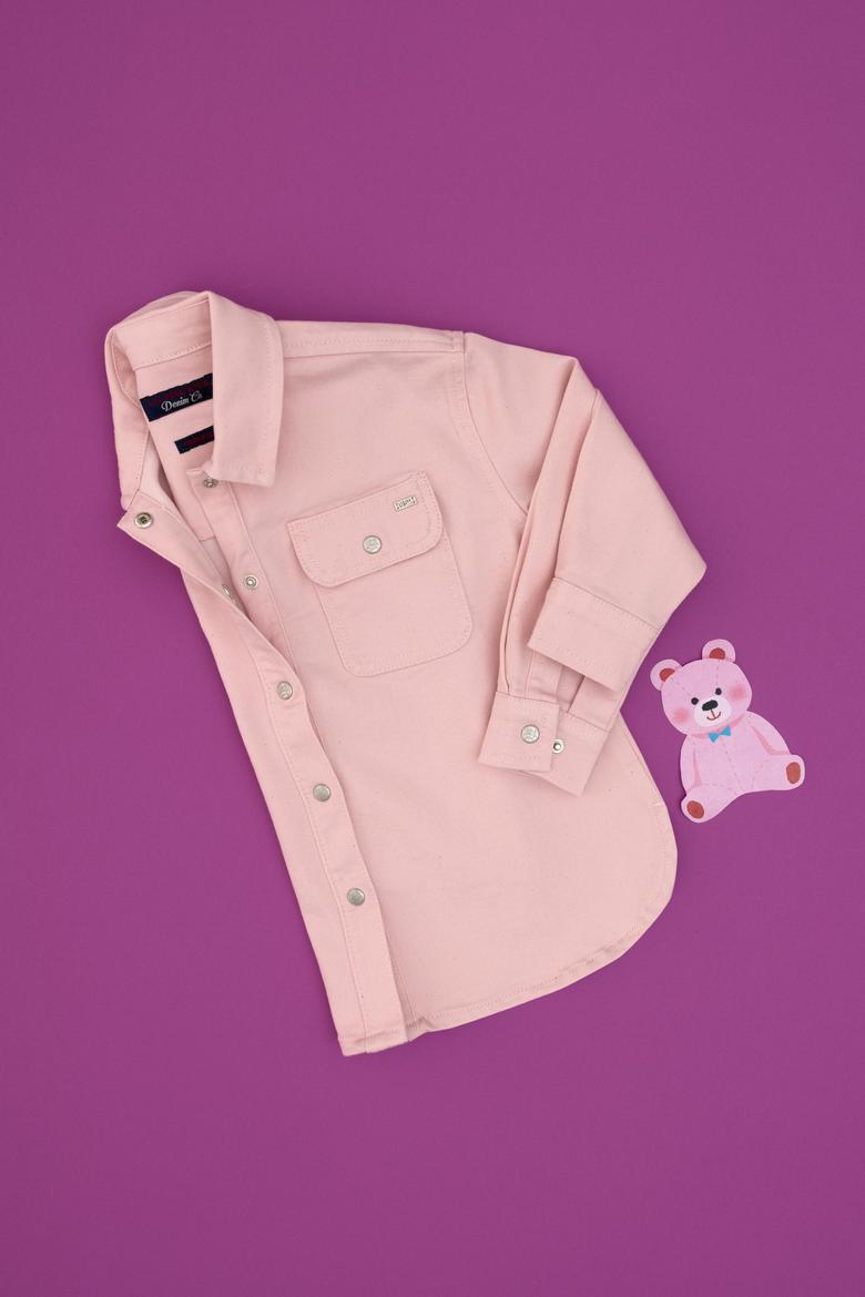 Kız Çocuk Açık Pembe Jean Gömlek