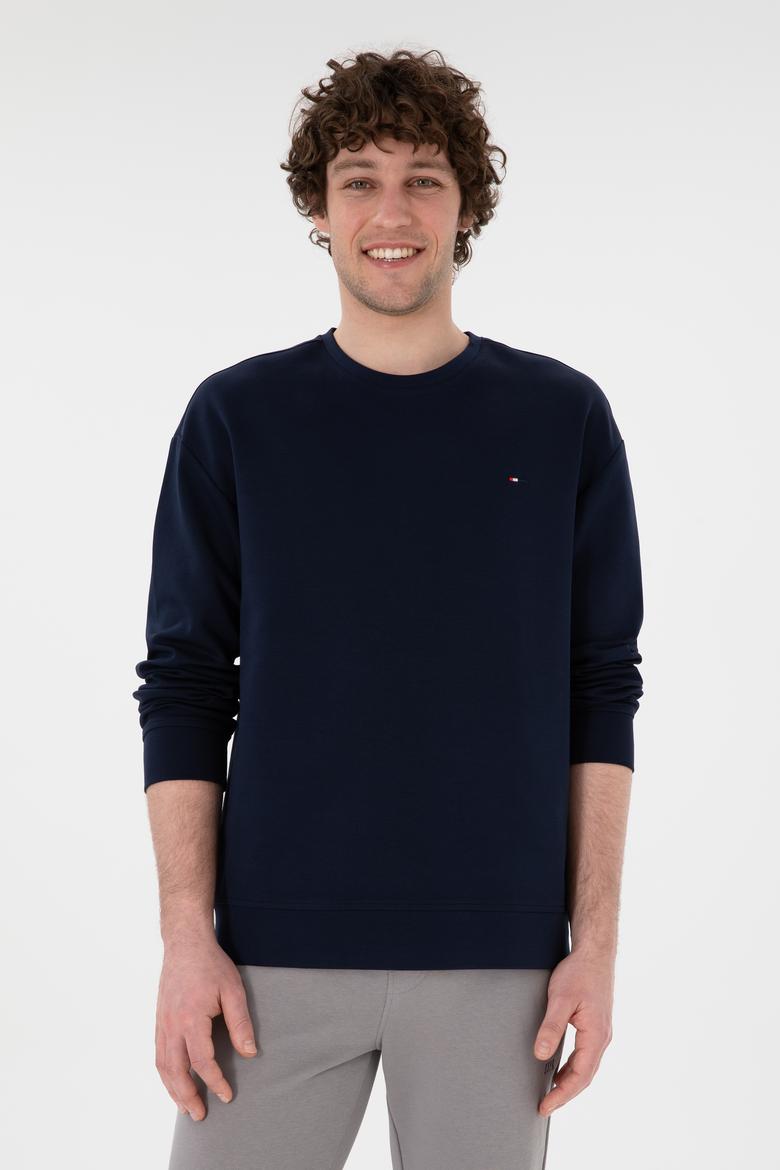 Erkek Comfort Fit Bisiklet Yaka Lacivert İnce Sweatshirt