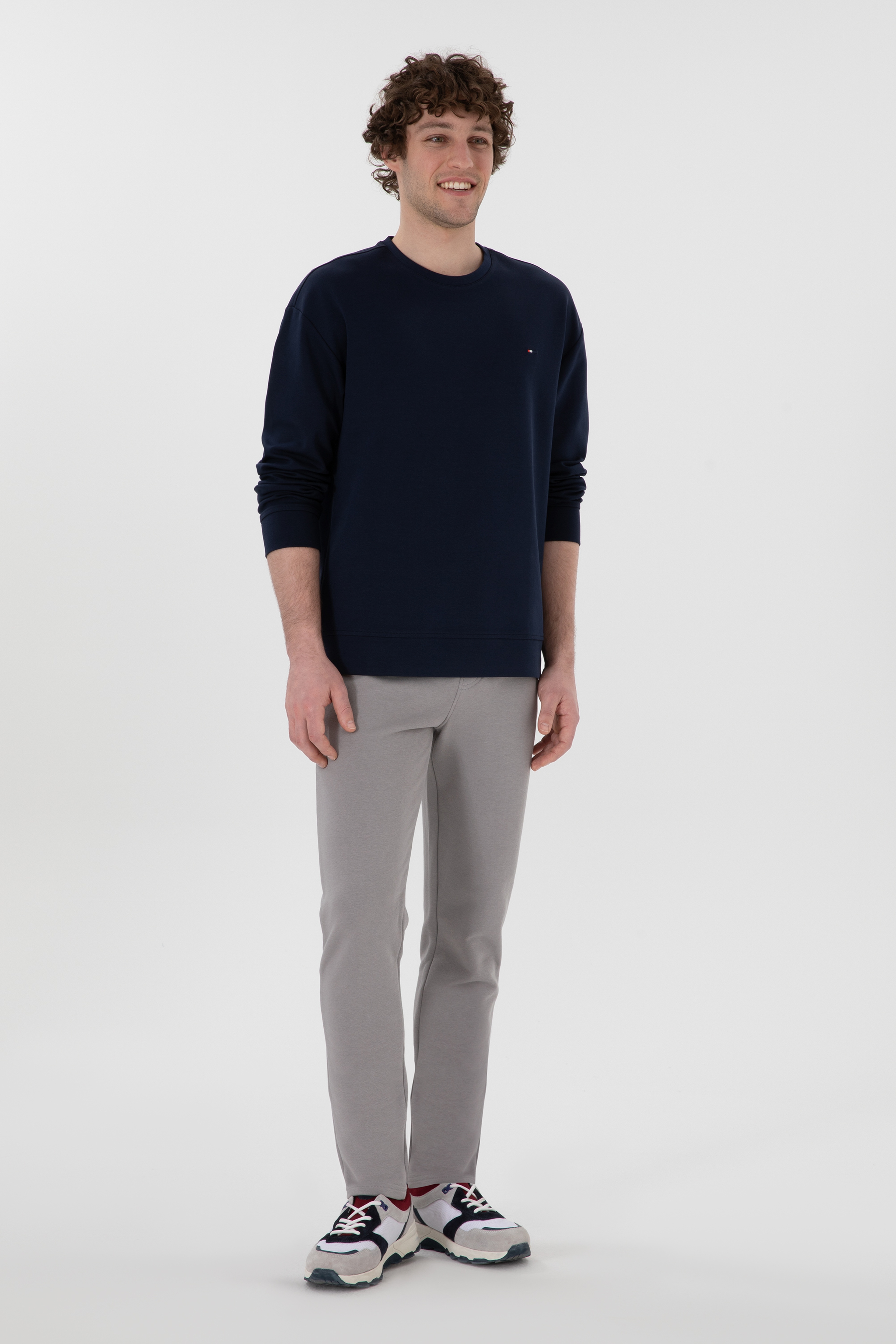 Erkek Comfort Fit Bisiklet Yaka Lacivert İnce Sweatshirt