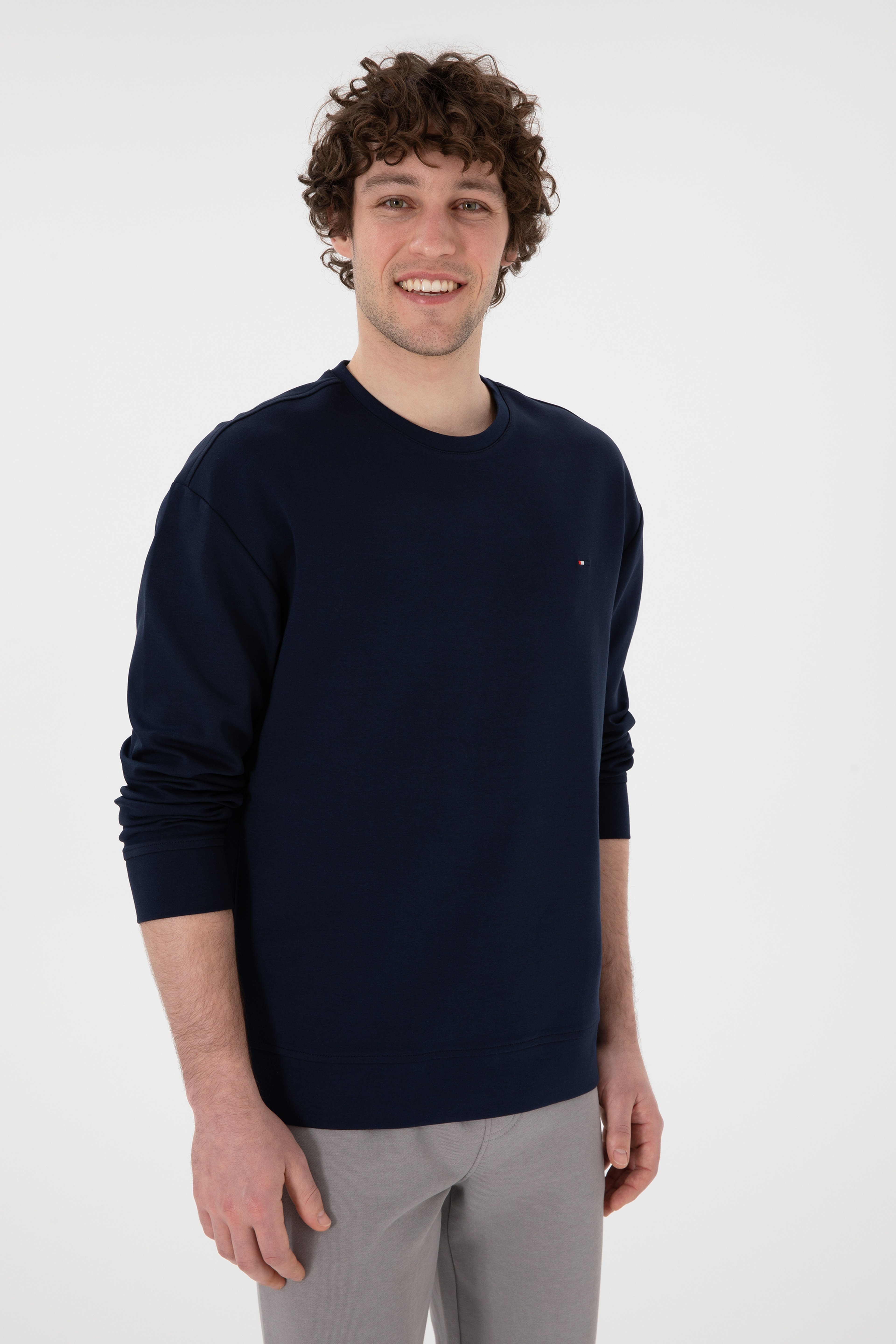 Erkek Comfort Fit Bisiklet Yaka Lacivert İnce Sweatshirt - Image 3