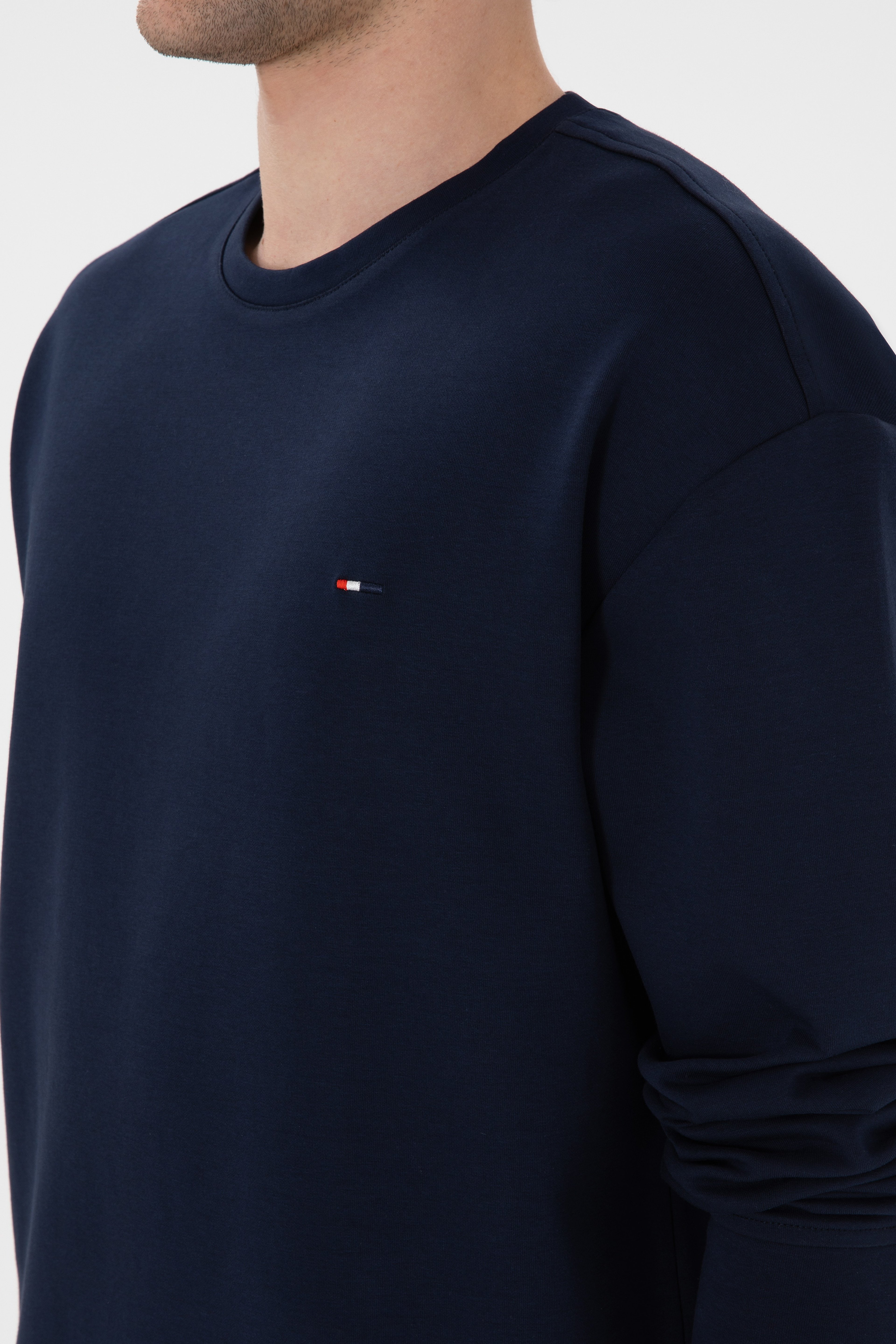Erkek Comfort Fit Bisiklet Yaka Lacivert İnce Sweatshirt - Image 7